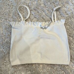 Cropped cream ribbed ruffled tank from Zara